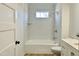 Updated bathroom with subway tile shower and updated vanity at 808 E Hanover Rd, Graham, NC 27253