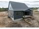 New construction home features dark siding and a partially completed back porch at 8620 Dukes Lake Rd, Zebulon, NC 27597