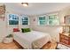 Cozy bedroom featuring hardwood floors, two windows and a comfortable bed at 1518 Echo Rd, Durham, NC 27707