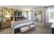 Bright bedroom featuring decorative wallpaper, contemporary furniture, and natural light at 2156 Monk Dr, Haw River, NC 27258