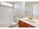 Cozy bathroom with a shower-tub combo and a single sink vanity at 24 Cider Ct, Benson, NC 27504