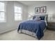 Modern bedroom with vibrant blue bedding, unique artwork, and bright natural light from two windows at 62 Furley St, Sanford, NC 27330