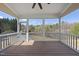 Inviting screened porch with wood floors, offering serene views of the surrounding trees and landscape at 10119 Second Star Ct, Raleigh, NC 27613