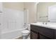 Bathroom featuring a tub and shower, and a modern vanity at 1019 Thoughtful Spot Ln, Durham, NC 27703