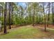 Beautiful backyard featuring a wooded area with a path and a well-maintained lawn at 2007 Watson Rd, Durham, NC 27704