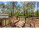 Relaxing outdoor deck with wooden seating and peaceful wooded view, perfect for enjoying nature and outdoor living at 2007 Watson Rd, Durham, NC 27704
