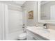 This bathroom features a single sink vanity, soaking tub, and shower at 218 Archdale Dr, Durham, NC 27707