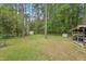 Spacious backyard with mature trees, storage sheds, and plenty of room for outdoor activities at 3011 Kenan Rd, Durham, NC 27704
