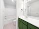 Bathroom with modern vanity, mirror, and combination shower/tub at 3638 Pine Needles Dr, Wake Forest, NC 27587