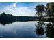 A peaceful lake view with a pier extending into the water, framed by trees and clear sky at 1073 Fairhaven Dr # 52, Mebane, NC 27302