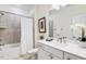 This bathroom features a tub, sink and vanity with nice finishes at 1116 Ciandra Barn Way, Apex, NC 27523