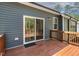 Wooden deck with a sliding glass door and railing at 115 Buckskin Dr, Louisburg, NC 27549