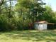 View of shed with red roof and lean-to on a grassy lot at 136 Scramble Rd, Erwin, NC 28339