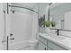 Stylish bathroom featuring a shower over tub, sleek vanity, and modern finishes at 1535 Caraleigh Mills Ct # 104, Raleigh, NC 27603