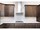 Modern kitchen featuring dark cabinetry, white backsplash, and stainless steel appliances at 1950 Menet St, Apex, NC 27502