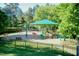 Community playground with swings, slides, and a covered seating area surrounded by lush greenery for enjoyment at 212 Mickleson Ridge Dr, Raleigh, NC 27603