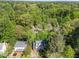 An aerial view of a tree-lined neighborhood showcasing a beautiful two-story home at 2520 Ashley Ct, Raleigh, NC 27607