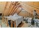 Unfinished attic space featuring exposed beams, plywood flooring, and ample storage capacity at 2520 Ashley Ct, Raleigh, NC 27607