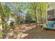 Backyard featuring a privacy fence, mature trees, and elevated deck space at 2520 Ashley Ct, Raleigh, NC 27607