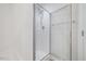Modern bathroom featuring a clean, glass-enclosed shower with chrome fixtures at 3735 Landshire View Ln, Raleigh, NC 27616