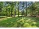 Lush backyard featuring mature trees and a sun-drenched lawn, offering ample shade and a private retreat at 378 E Raleigh Ave, Liberty, NC 27298