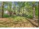 Wooded backyard featuring a playground, fenced area, and boat, providing ample space for recreation and outdoor activities at 378 E Raleigh Ave, Liberty, NC 27298