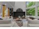 Spacious living room with stylish seating and large windows offering a view of the surrounding trees at 417 Swans Mill Xing, Raleigh, NC 27614