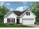 Charming single-story home featuring white siding, black shutters, stone accents, and an attached two-car garage at 52 E American Marigold Dr # 63, Benson, NC 27504