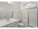 Sparkling bathroom with a modern vanity and a glass-enclosed shower at 713 Catherine Lake Ct, Fuquay Varina, NC 27526