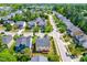 Wide aerial shot of a leafy neighborhood showcasing well-spaced homes and winding streets at 101 Vista Brooke Dr, Morrisville, NC 27560