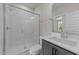 Bathroom featuring a glass-enclosed shower and modern vanity at 1245 Porters Call Dr, Wendell, NC 27591