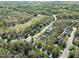 Aerial view of home showcasing the surrounding neighborhood with mature trees and lush greenery at 1500 St Andrews Dr, Mebane, NC 27302
