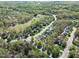 Panoramic aerial view of a neighborhood nestled among dense green trees and a golf course at 1500 St Andrews Dr, Mebane, NC 27302