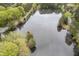 Stunning aerial view of a serene lake surrounded by lush greenery, showcasing a tranquil and picturesque landscape at 208 Clark Lake Rd, Durham, NC 27707