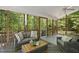 Relax on this inviting screened porch with comfortable seating and views of the wooded surroundings, perfect for relaxing at 216 Dairyland Rd, Chapel Hill, NC 27516