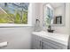 Bathroom featuring a vanity with sink, dark fixtures, and a window bringing in natural light at 2522 N Roxboro St, Durham, NC 27704