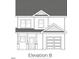 Elevation B floorplan showing a two-story home design with an attached garage and covered porch at 338 Bluejay St, Clayton, NC 27520