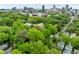 Panoramic aerial view showcasing a vibrant cityscape beyond the lush green trees of a residential neighborhood at 524 S Boylan Ave, Raleigh, NC 27603