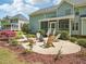 Lush backyard featuring a fire pit with surrounding chairs and an outdoor seating area at 5708 Butter Churn Way, Fuquay Varina, NC 27526
