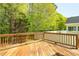A wooden deck offers views of lush green trees at 6101 Clarks Fork Dr, Raleigh, NC 27616
