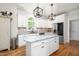 Bright kitchen features white cabinets, granite countertops, stainless steel appliances, and pendant lighting at 8480 Falkirk Ridge Ct, Wake Forest, NC 27587