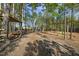 Backyard play area featuring mature trees, a tree house, swing set and rope climbing apparatuses at 8812 Green Arbor Ct, Wake Forest, NC 27587