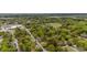 An aerial view shows the property nestled among the trees in a cozy neighborhood at 905 David St, Henderson, NC 27536