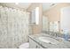 Bathroom features a single vanity, mirror and a shower/tub combo at 1503 Anterra Dr, Wake Forest, NC 27587