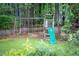 Backyard with playground set, swings, slide, and mature trees providing shade at 1809 Green Ford Ln, Apex, NC 27502