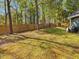 Large backyard with mature trees, a wooden fence, and plenty of green space, ideal for recreation at 209 Dickens Dr, Raleigh, NC 27610