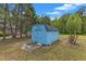 Storage shed in the backyard with green trees at 2804 Brenfield Dr, Raleigh, NC 27606
