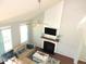 Overhead view of living room with vaulted ceilings and fireplace at 3530 Winding Walk Ct, Raleigh, NC 27616