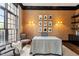 Chic office space features unique wallpaper, built-in shelving, and dark trim at 3920 Bentley Brook Dr, Raleigh, NC 27612