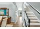 Open hallway showcasing hardwood floors, a staircase, and a glimpse into the adjacent living spaces at 416 Glenview Ln, Durham, NC 27703